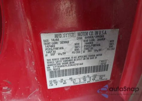 2002 Ford F-150 Lariat/Xlt z USA, uszkodzony, nr VIN 1FTRW07L32KA75160